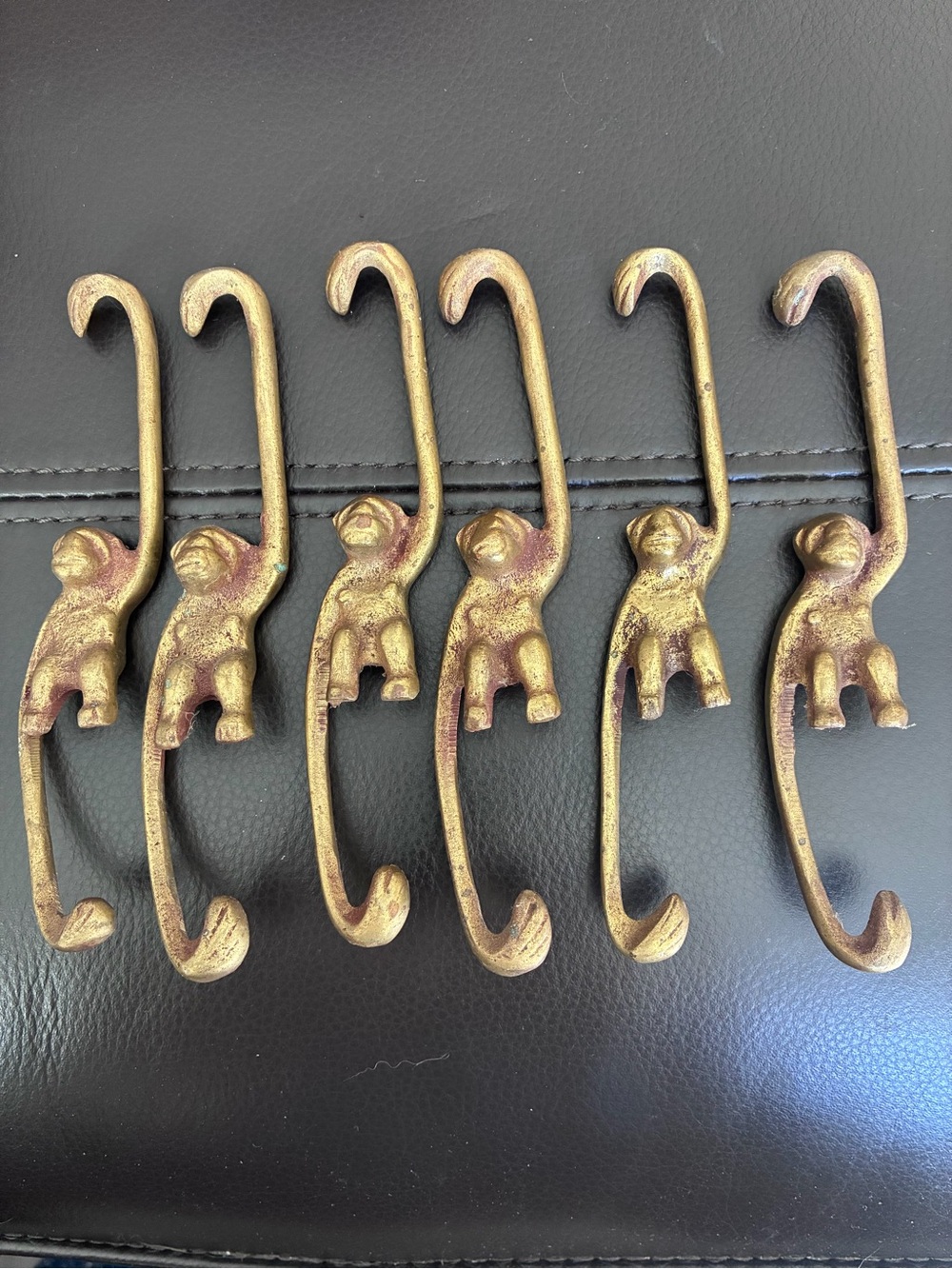 Set of 6 Gold Monkey Wall Hooks - Decorative Home Accents